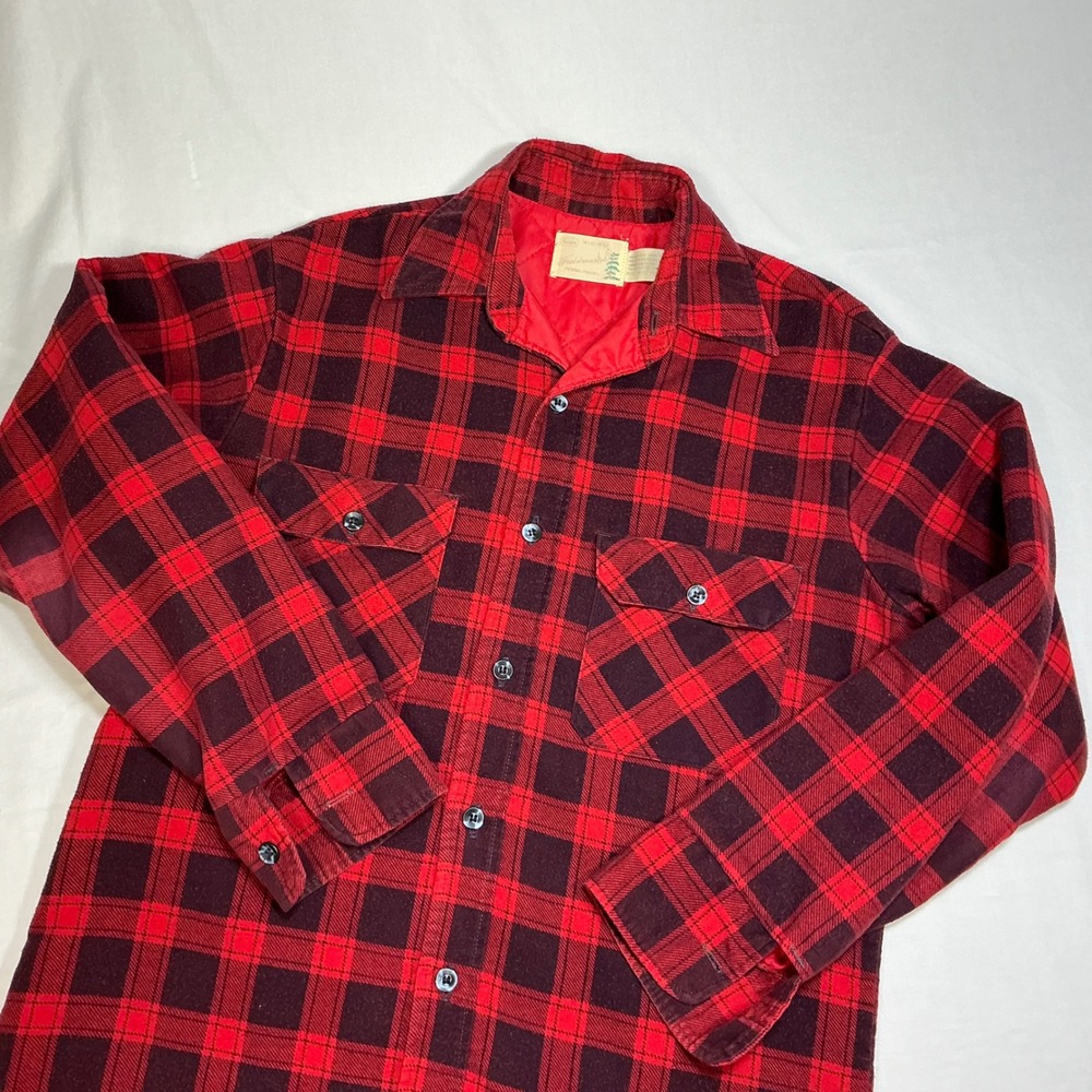 Sears Fieldmaster Quilted Lined Flannel Shirt Plaid Button Up Red M/15-15 1/2